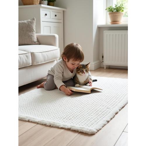 IM HOME Waffle Bath Mat Set 3 Piece White,Woven Modern Bath Rug Mats, Absorbent Non Slip Bath Floor Mat, Soft Washable Boho Bath Rugs with Tassels for Bathroom, Bedroom, Kitchen,Tub