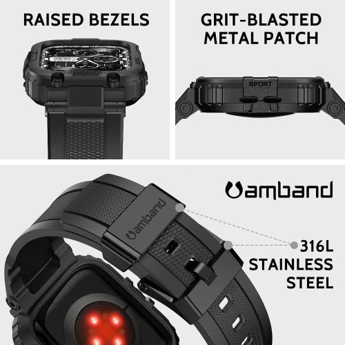 amBand M1 Sport Case Band for Apple Watch Ultra 3/2/1 & SE 3/2/1 & Series 11 10 9 8 7 6 5 4 3 49mm 46mm 45mm 44mm 42mm 41mm 40mm 38mm, Shockproof & Scratch Resistant Rugged Bumper for Men