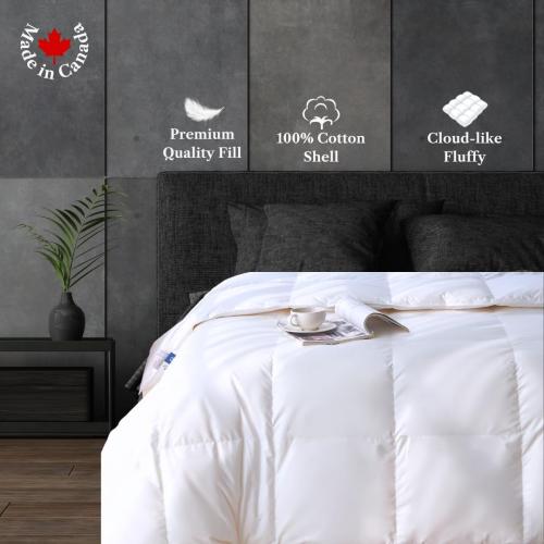 Royal Elite Goose Feather Down Comforter Queen Size-Made in Canada White Goose Feather Duvet Insert-Fluffy Hotel Comforter with Oeko Tex Cotton Shell