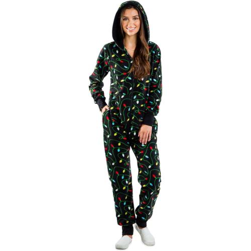 Size 2XL ...Women Hooded Fleece Pajamas 3D Printed Christmas Sleepwear 1-Piece Jumpsuit Homewear Romper