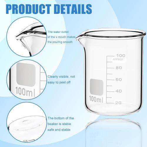 12 Pcs Glass Beaker, Heavy Duty Lab Beaker with Printed, High Borosilicate Class Measuring Cup Bulk Graduation for Laboratories Classrooms or Home (100ml)