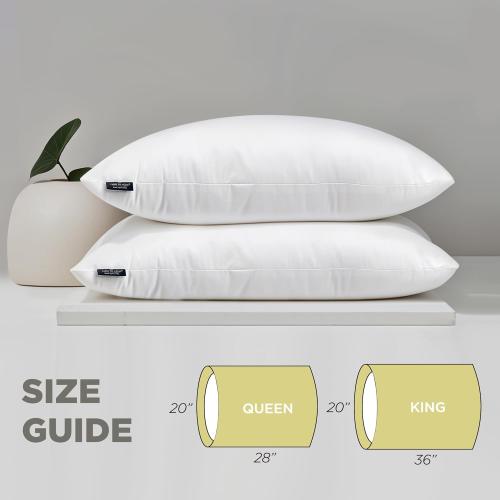 (1 pillow) Farm to Home 100% Organic Cotton Down Alternative Pillow King Size Luxury Hotel Collection Bedding Pillow Medium Soft for Back, Stomach or Side Sleepers, White/Queen/ 20X36