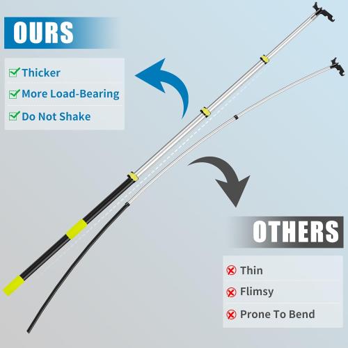 UQM 12 Ft Telescopic Extension Pole with Utility Hook, Telescoping Pole for Hanging Christmas Lights String Lights Birdfeeder, Heavy-Duty Christmas Light Pole Hanger Tool Tree Without Ladder