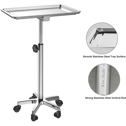 SILVER HEAVY DUTY ChoJiah Extra Large Mayo Stand Rolling Salon Tray Hairstylist Tray Heavy Duty Tattoo Tray, Ideal Use for for Hair Salon Dental Hairstylist Cart