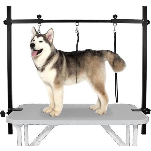 LEIBOU H-Shape Dog Grooming Arm Pet Supplies Grooming Table Arm with 3 Noose and Clamp Heavy Duty Aluminum Alloy Frame with 35.4” Adjustable Height and 36.2” ~ 50” Adjustable Width Dog Grooming Kit