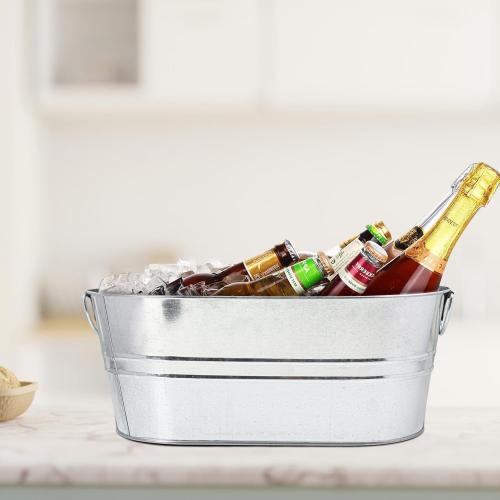 2 Pack Silvery Metal Ice Bucket with Handle, 3 Gallon Large Galvanized Bucket, Oval Beverage Tub, Wine Beer Drink Buckets, Drink Holder for Party, Cocktail Bar, Holiday, Party, Wedding