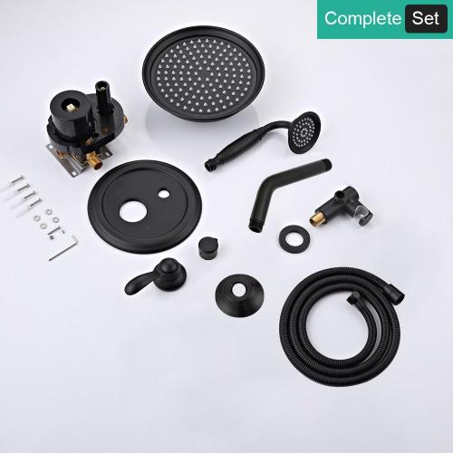 Matte-Black Vintage Shower-Faucet Sets, Antique Brass Shower System, Wall Mounted, 9 Rain Head and Handheld Spray, 2 Way Diverter Rough in Valve with Trim Kit