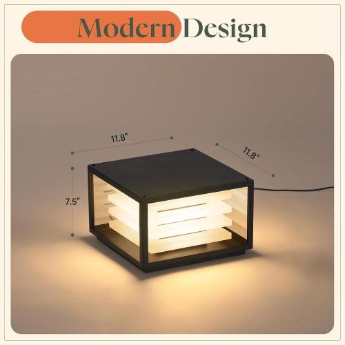11.8 Outdoor Post Lights Hard Wired, Glass Pillar Lights Outdoor Waterproof, 3000K LED Column Light Outside, AC100-240V Large Square Post Lamp, Modern Pillar Light for Patio Columns (1 Pack)