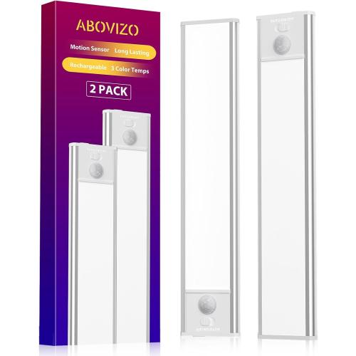 LED Under Cabinet Lighting, Battery Operated Motion Sensor Light Indoor Wireless, 3 Color Temps, USB Rechargeable Closet Light, Dimmable Under Counter Lights for Kitchen Stairs Closet Pantry, 2 Pack