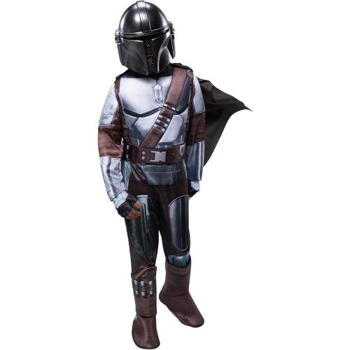 STAR WARS THE MANDALORIAN HALLOWEEN COSTUME FOR KIDS - Dlx Powerwall Jumpsuit w/Printed Design   Gloves, Cape, & 3D Headpiece