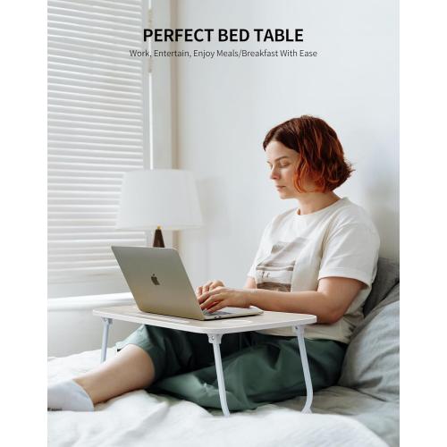 Laptop Bed Desk, Foldable Lap Table, Portable Study Table, Laptop Stand with Cup Holder & Tablet Slot & Lifting Handle for Working Writing Drawing & Eating - Pink