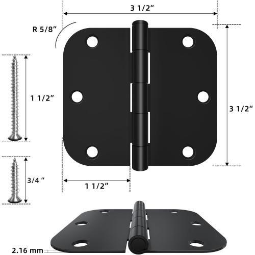 bulk black door hinges Matte Black Door Hinges 3.5 Inch with 5/8 Radius Corner, Flat Iron Residential Door Hardware Black Hinges for Doors, Interior Door Hinges for Bedroom, Bathroom, and More