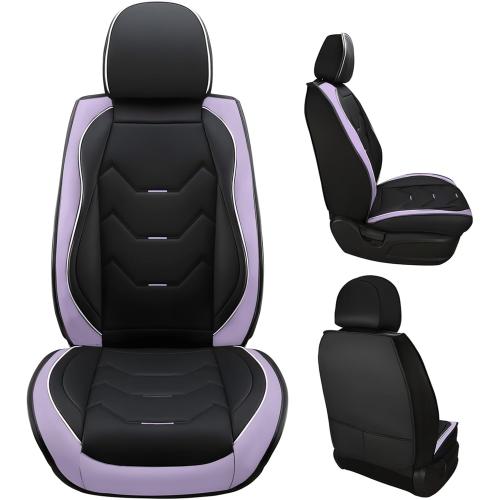 Leather Car Seat Covers Full Set 5 Seats SUV Truck Black Purple Waterproof | Fit Sedan Vans Leatherette Cushion Protector Compatible with Most Honda Chevy Ford Hyundai Nissan Jeep No Pillows
