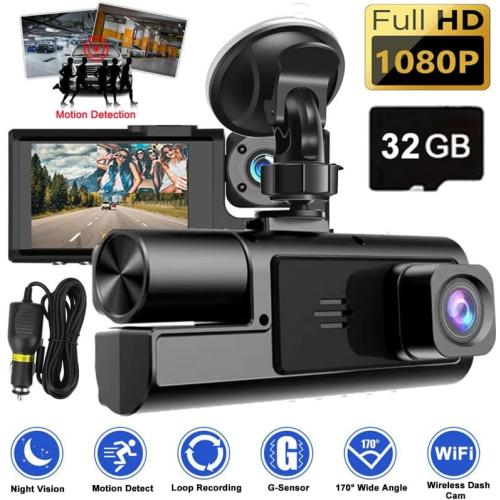 WiFi 1080P Dual Dash Camera for Car Front and Inside Dashcam Car Security Video Recorder,170°Wide Angle Vehicle Cam,WDR,G-Sensor,Loop Recording,Night Vision (WiFi Dual Dash Cam with 32G Card)