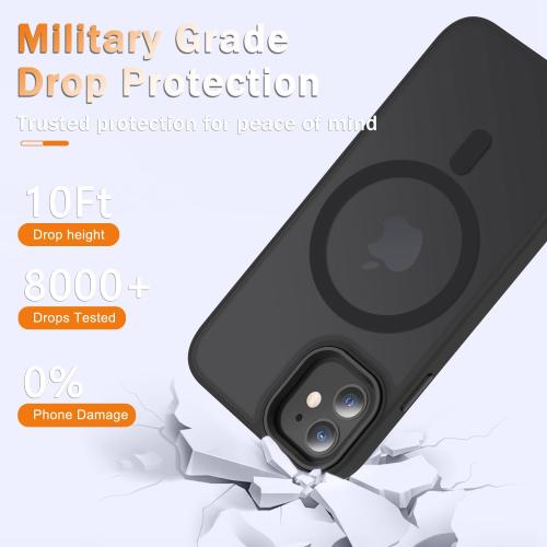 for iPhone 12 Case, iPhone 12 Pro Case, with 1 Screen Protector, Matte Magnetic Slim Phone Cover, Support for Magsafe, Shockproof Protection Translucent Frosted Back,Black