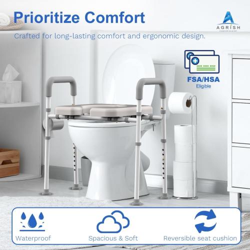FSA/HSA Eligible Raised Toilet Seat with Handles - Width & Height AdjustableToilet Seat Risers for Seniors, Heavy Duty Handicap Toilet Riser, Fit Any Toilet, Up to 400lbs