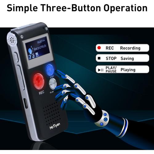 Voice Recorder 16GB Capacity Voice Activated Recording Device Digital Voice Recorder for Lectures, Meetings, Interviews Audio Recorder with USB Rechargeable WAV/MP3 Tape Recorder (16GB)