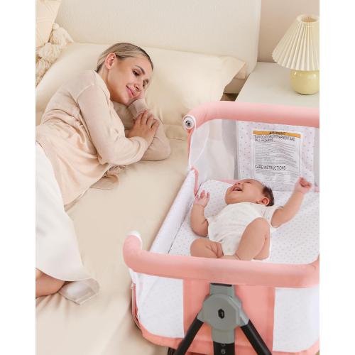 Bedside Bassinet for Baby, 3 in 1 Breathable Mesh Baby Bassinet, 6 Height Adjustable, Easy to Assemble, Bassinet Bedside Sleeper with Wheels, Mosquito Net, Storage Basket, Bassinets for Newborn Baby | Multi-functional