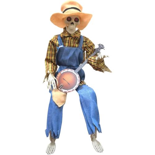23.6 Inch Animated Banjo Skeleton Halloween Decorations, Funny Animated Dueling Banjo Skeletons, Halloween Country Skeleton Musicians for Outdoor Yard Lawn