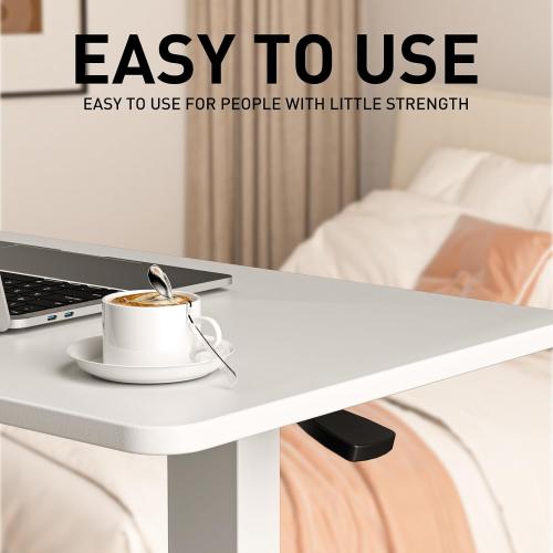 Ywin Adjustable Height Side Table, Adjustable Bedside Table with Wheels, Overbed Bedside Table, Pneumatic Moveable Bed Desk, Rolling Hospital Bed Table(White)