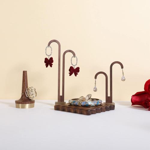 2 pcs walnut earring display stands for selling, cute earring hanger, wood hanging earring holder for boutique display【Y shape rectangle base-2pcs】
