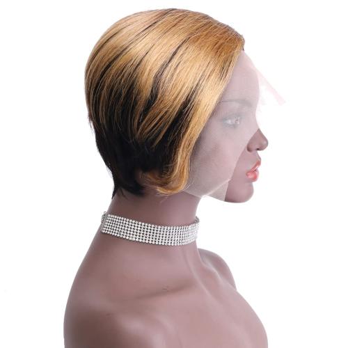 REYNA Short Pixie Cut Bob Human Hair Wig Side Part 13x4x1 Lace Wigs Ombre Honey Blonde Bob Wigs Human Hair for Black Women(T1/27#)