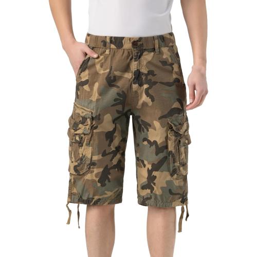 Size 38 DGWZ Mens Cargo Shorts Elastic Waist Multi Pocket Hiking Outdoor Camo Stretch Cotton