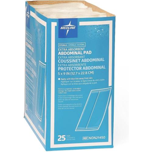 Medline Medline Sterile Abdominal Pad, NON21450H, 5 inch x 9 inch, 4 Packs of 25 Count