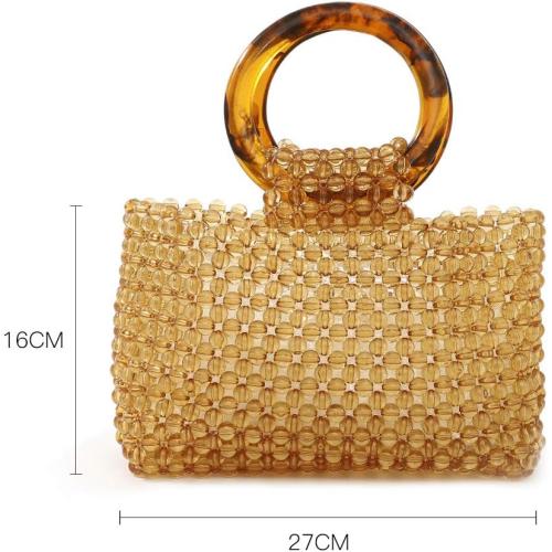 YIFEI Women Colored Transparent Beaded Acrylic Handbag Evening Handmade Bags for Wedding Party (Brown)