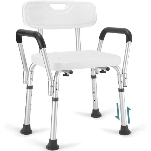 Shower Chair for Elderly and Disabled with Padded Armrests and Back, Adjustable Height Shower Seat, Tool-Free Heavy Duty Shower Chairs for Inside Shower, Handicap