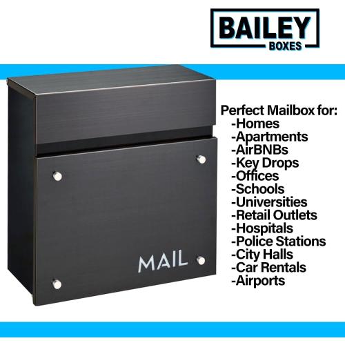 Wall-Mounted Modern Locking Mailbox from Bailey Boxes: Enhance Your Home with The Dalton - 14.25 H x 14 W x 5.75 D. Elevate Your Space with This Stylish Addition.