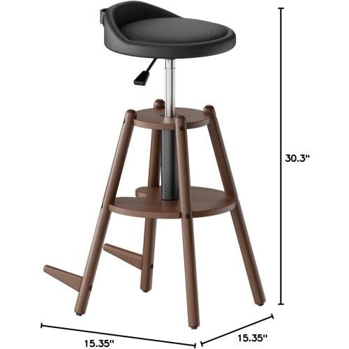 Ackitry Wooden Guitar Stool with Height Adjustable, Guitar Chair Seat with Guitar Strap, Padded Cushion, Footrest for Guitar Player Musician Adults, Guitar Stand Holds Acoustic Electric Guitars Bass