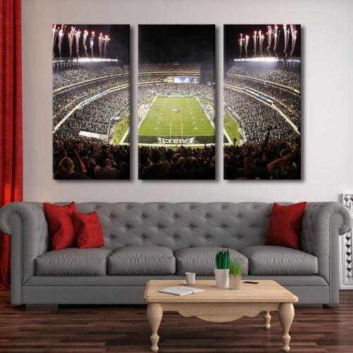 Canvas Wall Art Eagles American Soccer Wall Decor Lincoln Financial Field 3 Pieces Canvas Wall Art Philadelphia Stadium Pictures for Home Decor Paintings Prints Poster Framed Ready to Hang, 40Wx60H