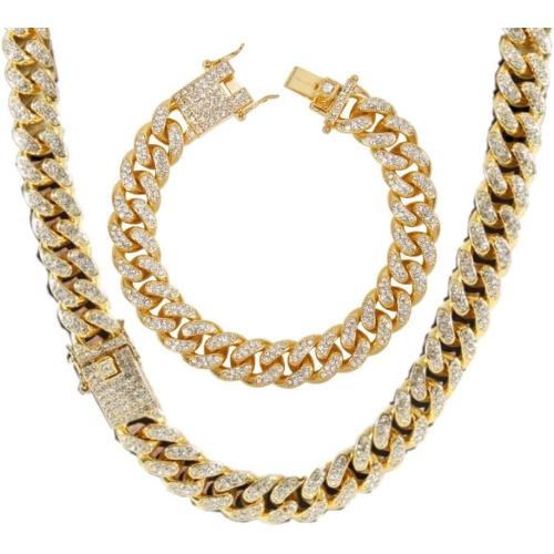 putouzip Miami Cuban Link Chains Set For Men 12/14/20mm 18K Gold Plated Diamond Fully Iced Out Chain Bracelet Necklace