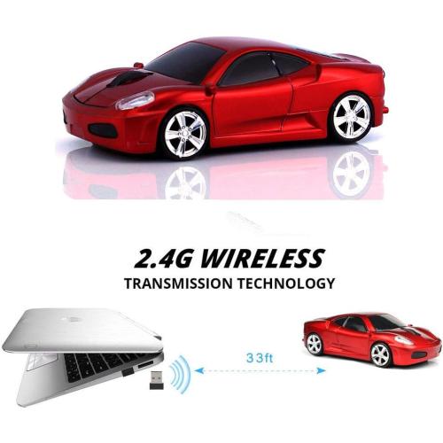 Jinfili Sleep Sport Car Shaped Wireless Computer Mouse Ergonomic Gaming Optical Mouse USB 2.4G Mini Receiver Office Accessories for PC Windows Laptop Notebook Mac