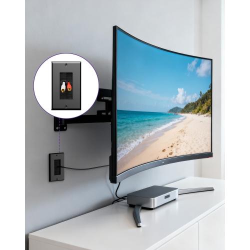 VCE Brush Wall Plate with Bracket, Cable Pass Through Insert Single Gang Decorator Wall Cover for Low Voltage Cables, Cord Hider for Wall Mount TV, Home Theater System, Black (2-Pack)