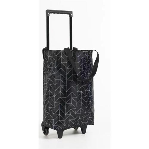 2-in-1 Foldable Shopping Bag with Wheels, Foldable Shopping Cart with Telescopic Handle, Reusable Eco-Friendly Shopping Bag for Women & Senior(Black Checkered Pattern)