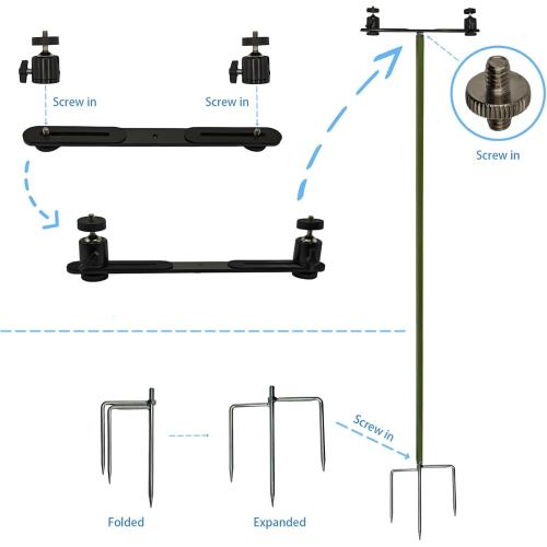 Trail Camera Stand 1/4 Tripod Multi-Pivot Stable Rugged Steel Hunting Trail Camera & Solar Pak Battery Mounting Post (2)