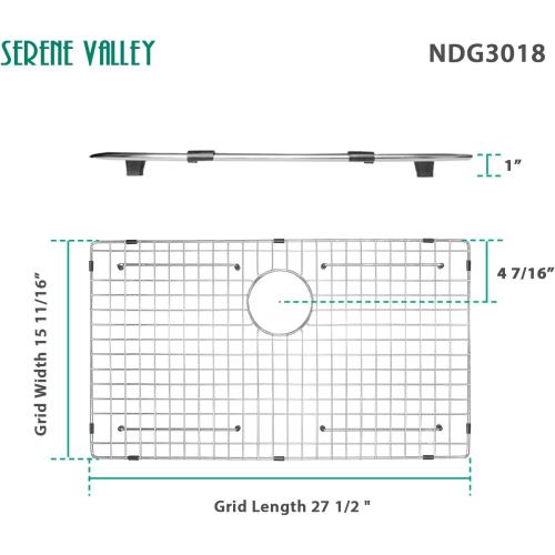 Serene Valley Kitchen Sink Bottom Grid and Sink Protector NDG3018, 304 Premium Stainless Steel, dim 27 1/2 x 15 11/16
