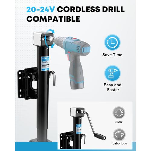 Kohree 2000 lbs Trailer Jack with Dual Wheel, 20-24V Cordless Drill Compatible, Heavy Duty Bolt on Trailer Tongue Jack for RV, Boat, Black, 12 Lift