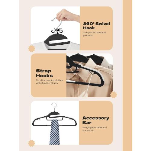 HOUSE DAY Black Plastic Hangers 30 Pack, Slim Space Saving, Non Slip Clothes Hangers with Rubber Pads, Sturdy Heavy Duty Coat Hanger for Closet, S-Shaped Hanger for Shirt, Suit, Pant, Skirt