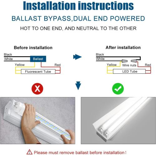 Pack of 4 JESLED T8 LED 4FT Type A B Light Bulbs, 24W(65W Equivalent), 3200LM, 6000K Super Bright, Plug and Play or Ballast Bypass, 4 Foot LED Fluorescent Tube Replacement, ETL Listed, Dual-Ended, Clear(4-Pack)