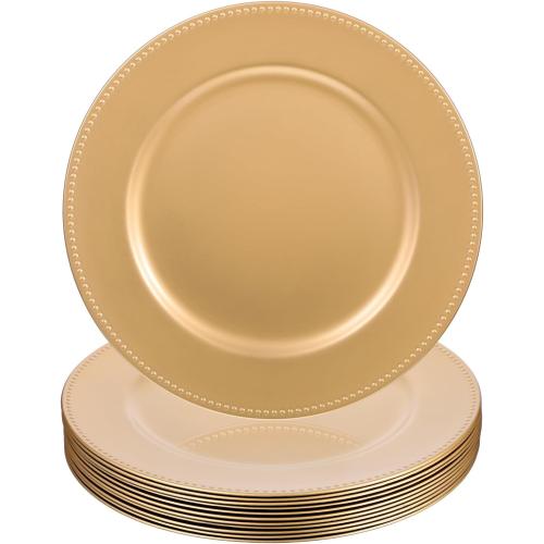 12 Pack Gold Charger Plates 13 Inch Plastic Round Beaded Decorative Charger Plates Gold Plate Chargers Reusable Dinner Chargers for Wedding, Party, Catering Event, Elegant Tabletop Decor