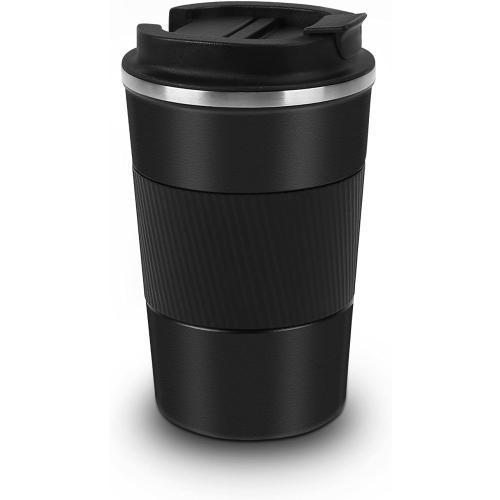 12oz Travel Mug for Car with Leakproof Lid, Coffee Cup Insulated Double Walled Vacuum Stainless Steel Travel Tumbler for Keep Hot & Ice Coffee Tea Beer (Black)
