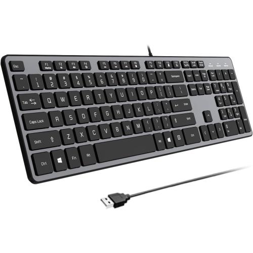 Wired USB Keyboard, Comfortable Quiet Chocolate Keys, Durable Ultra-Slim Wired Computer Keyboard(QWERTY) for PC, Windows 11/10/8/7/XP/Vista KB1430 - Gray