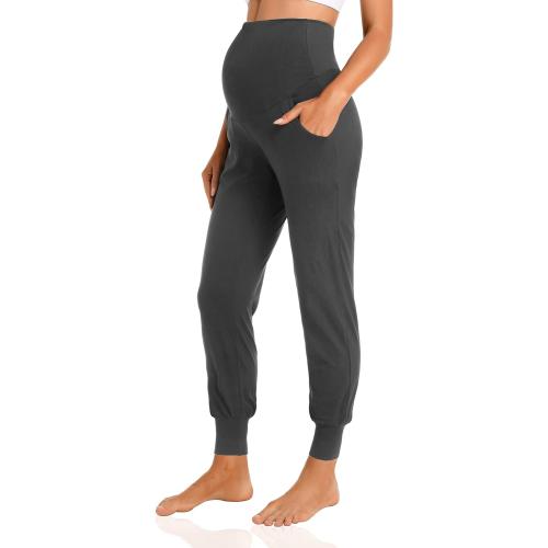 V VOCNI 2pk Women's Large Black and Gray Maternity Pants Maternity Activewear Jogger Track Cuff Sweatpants Over The Belly Stretchy Pregnancy Pants