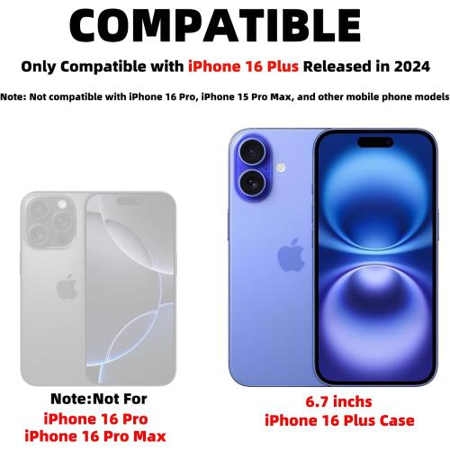 for iPhone 16 Plus Case Magnetic Compatible with MagSafe,with 2 Screen Protectors,Built-in Camera Cover Kickstand Ring,Military Grade Drop Shockproof Heavy Duty Protection Phone Bumper Black