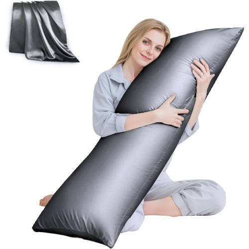 GREY SOFT HUXMEYSON Body Pillow with Satin Pillowcase, Cooling Body Pillow for Adults, Removable Cover, Grey (20x54)