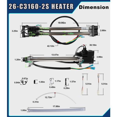 Camoo 26-C3160-2S Double-Barrel Low-Flow Heater Assembly 4.0KW for Watkins/Hot Spring/Tiger River/Hot Spot/Caldera/Laing tri-Bend Heater, 1.0/4.0KW 120/240 Volt, Replace C3160-2S, 73039, 73791, Black