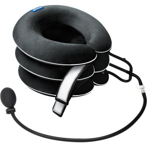 Cervical Neck Traction Device for Neck Pain Relief - Inflatable Neck Stretcher Collar for Decompression - Best Home Use Neck Brace Pump (Black Plush)